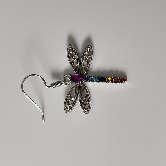 Dragonfly Earrings Multicolor Gems Boho #2 - Picture 2 of 3
